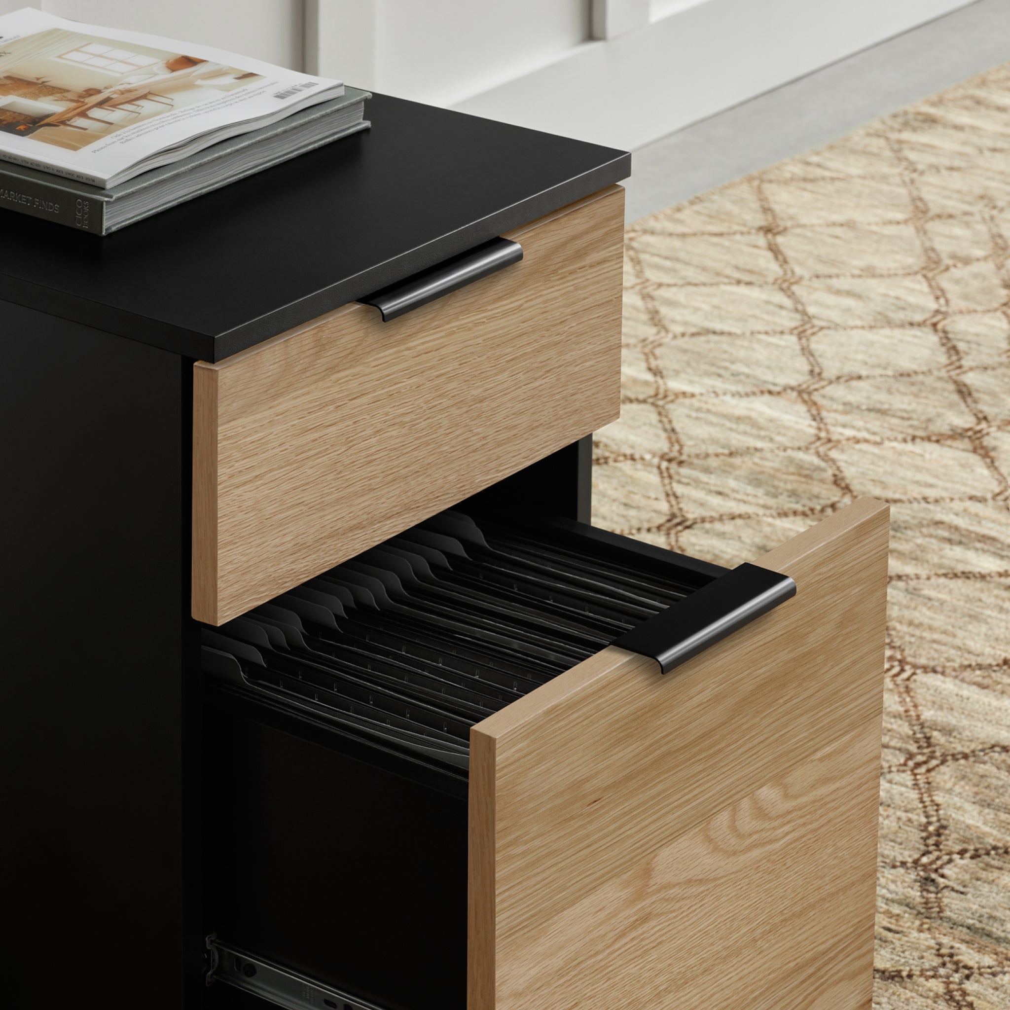 Neat Filing Cabinet - Black-White Oak-None - Noir-Chêne Blanc-Aucun - Black-White Oak-Wheels - Noir-Chêne Blanc-Roulettes