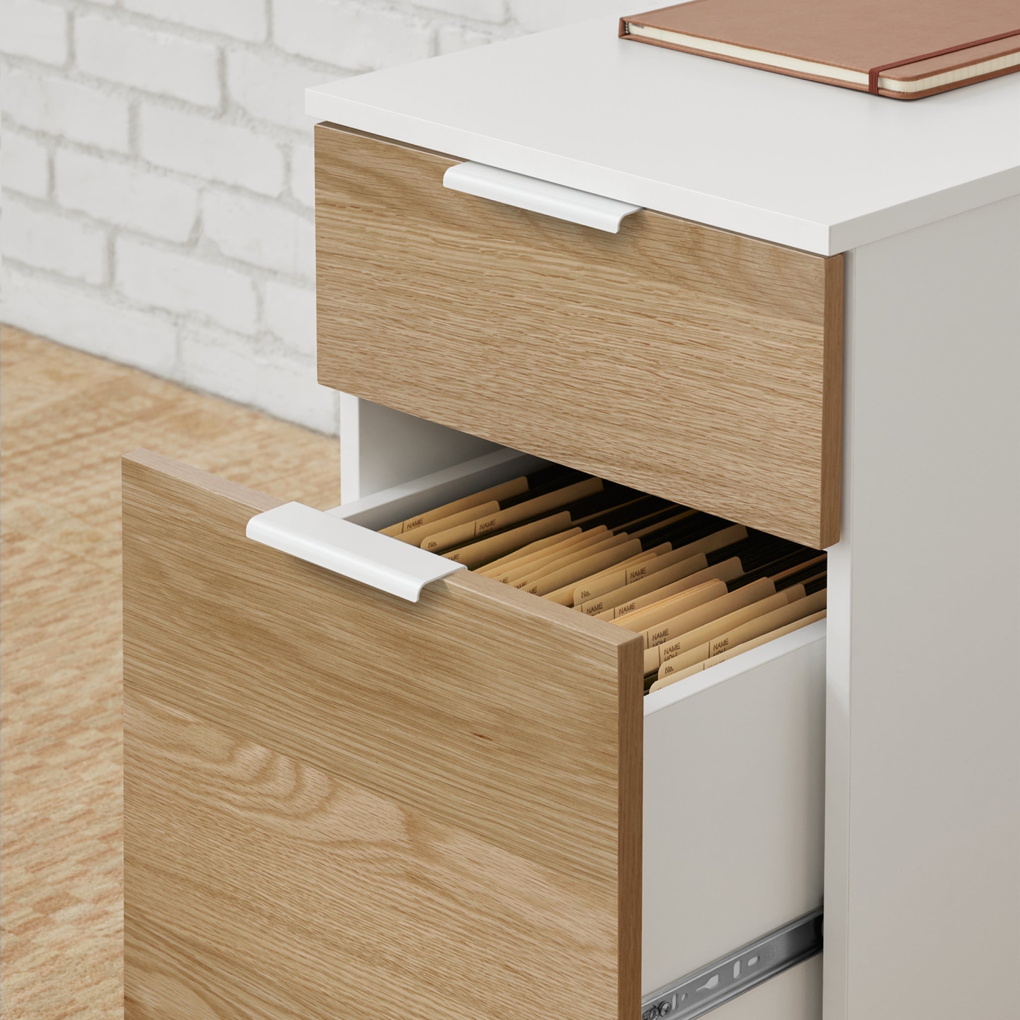 Neat Filing Cabinet - White-White Oak-None - Blanc-Chêne Blanc-Aucun - White-White Oak-Wheels - Blanc-Chêne Blanc-Roulettes