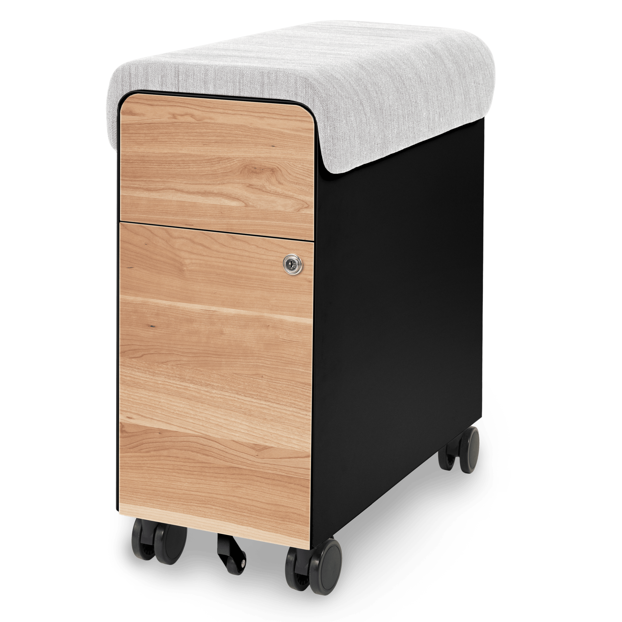 Tidy Filing Cabinet - Black-Cherrywood-Light_Grey_Cushion - Noir-Cerisier-Coussin_Gris_Pâle