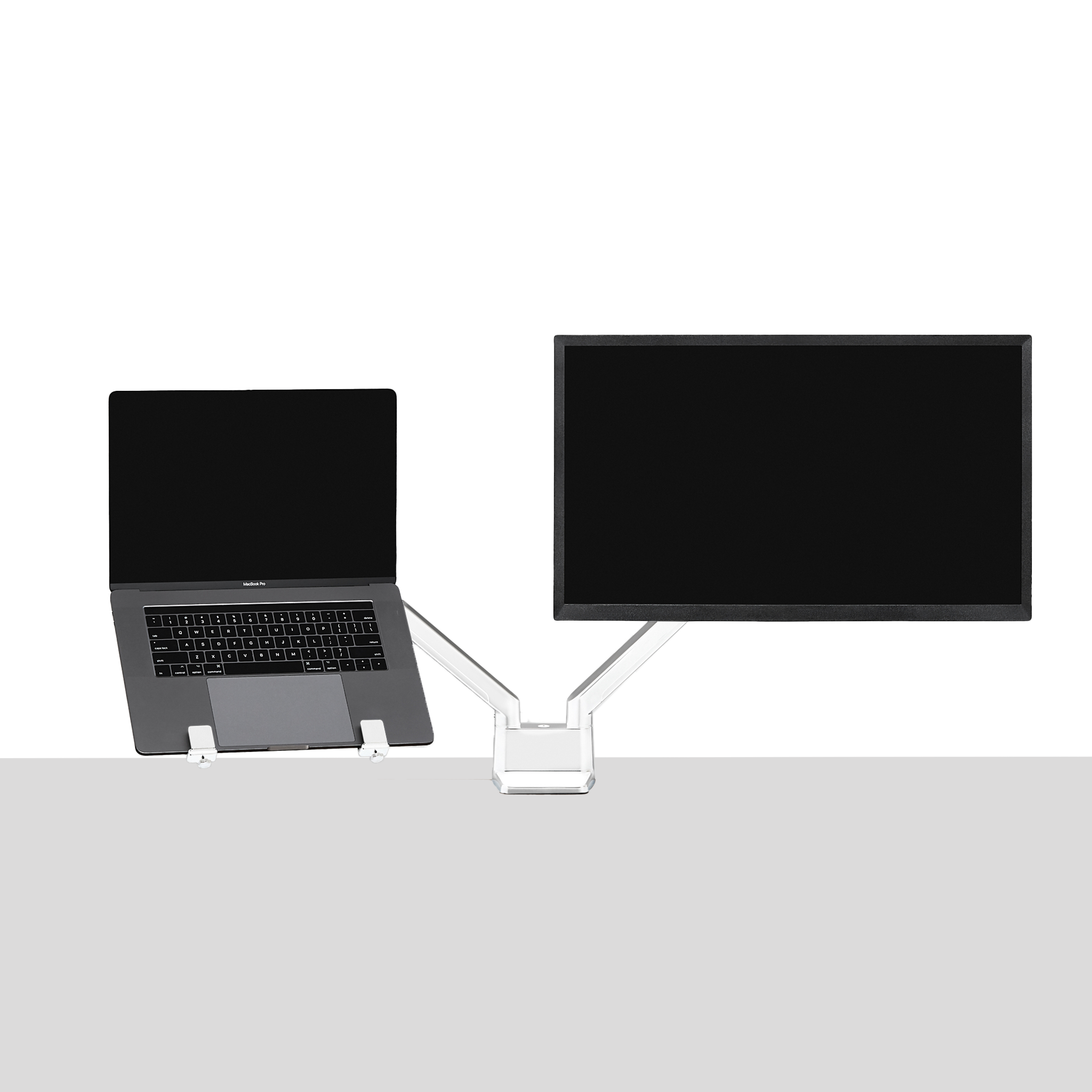 Double Monitor Arm - White/Dual/Laptop Tray - Blanc/Double/Support à portable