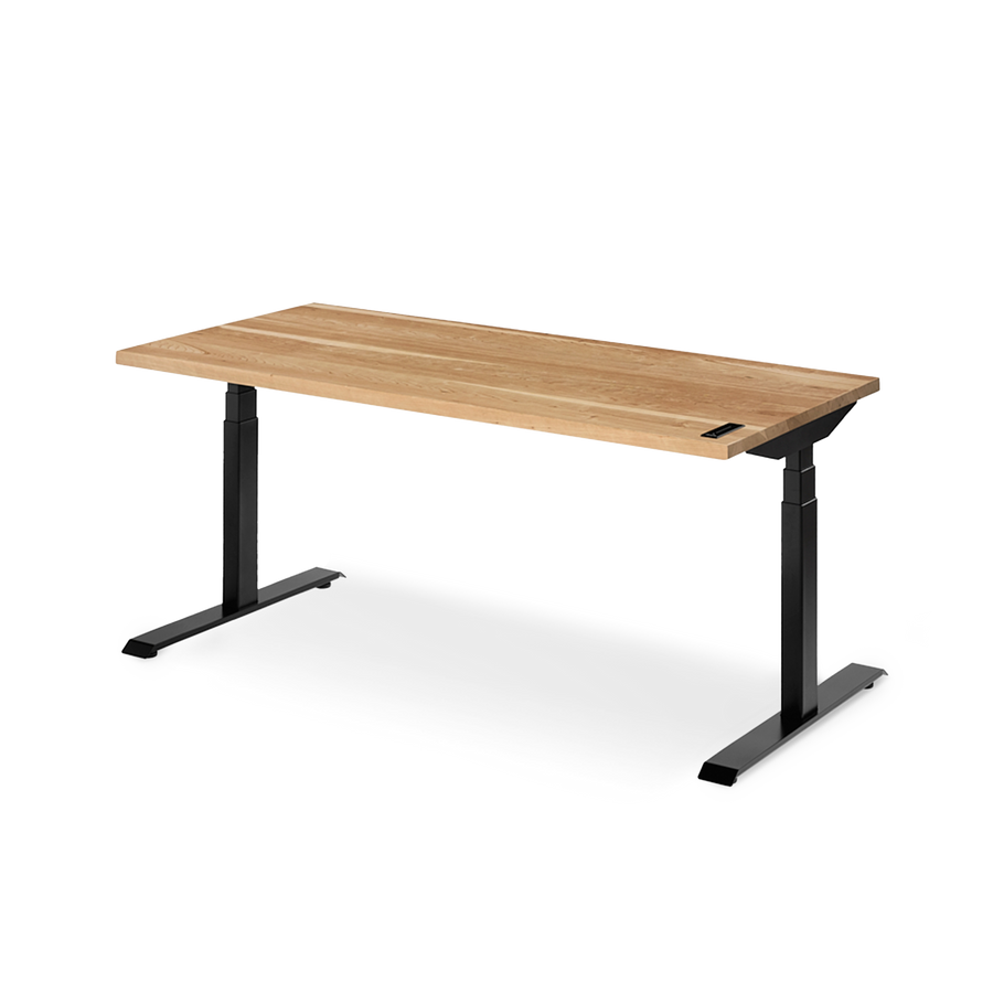 Wood-top adjustable height standing desk with white legs
