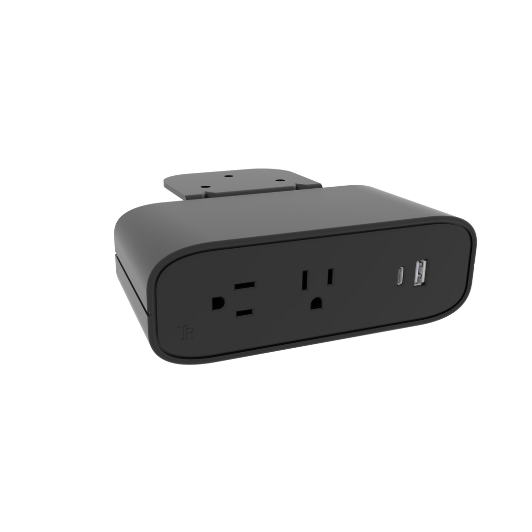 Dubbel 2-Power Outlet, USB-A & USB-C Charging Port Edge Mount