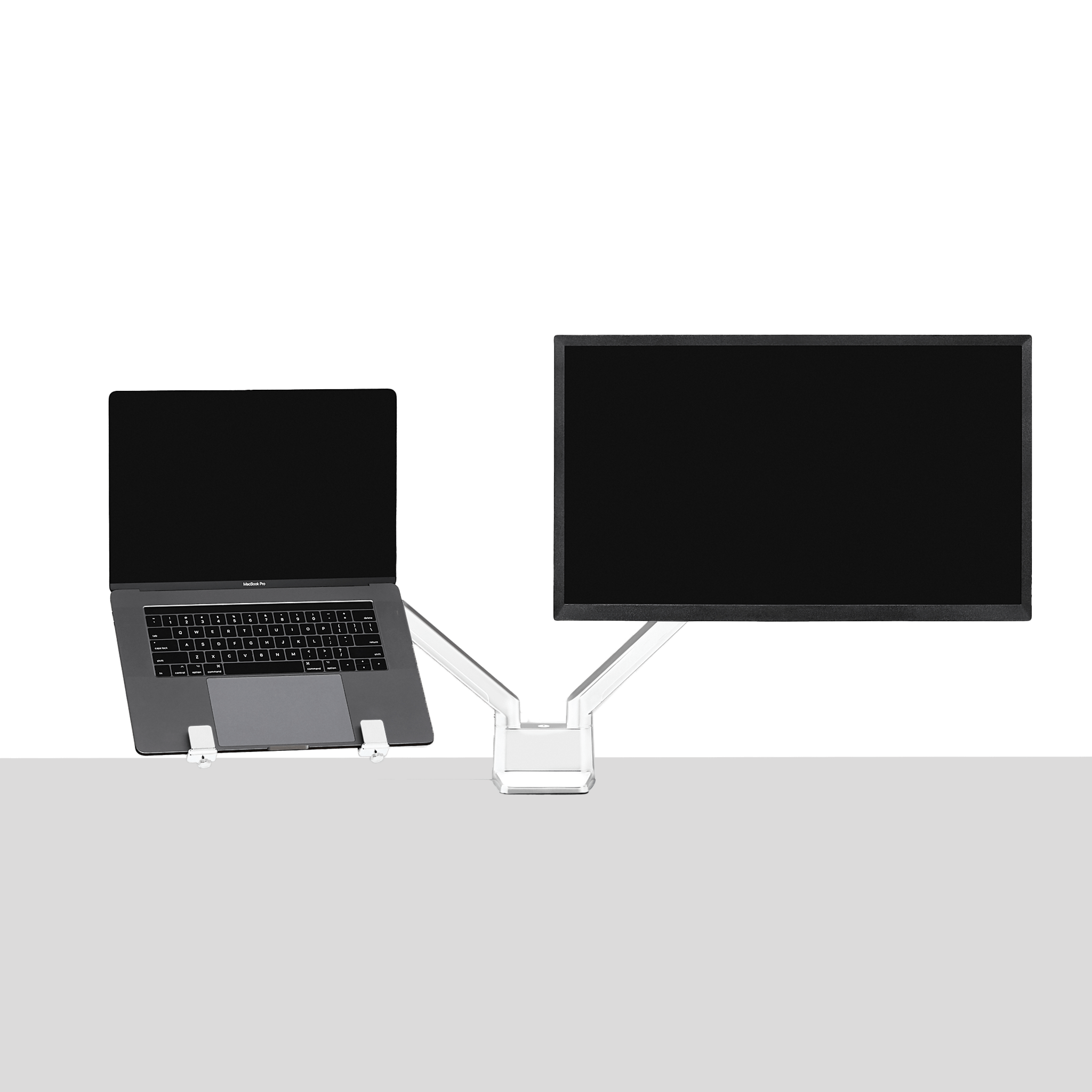 Almost Perfect Monitor arm - White-Dual-Laptop Tray - Blanc-Double-Support à portable