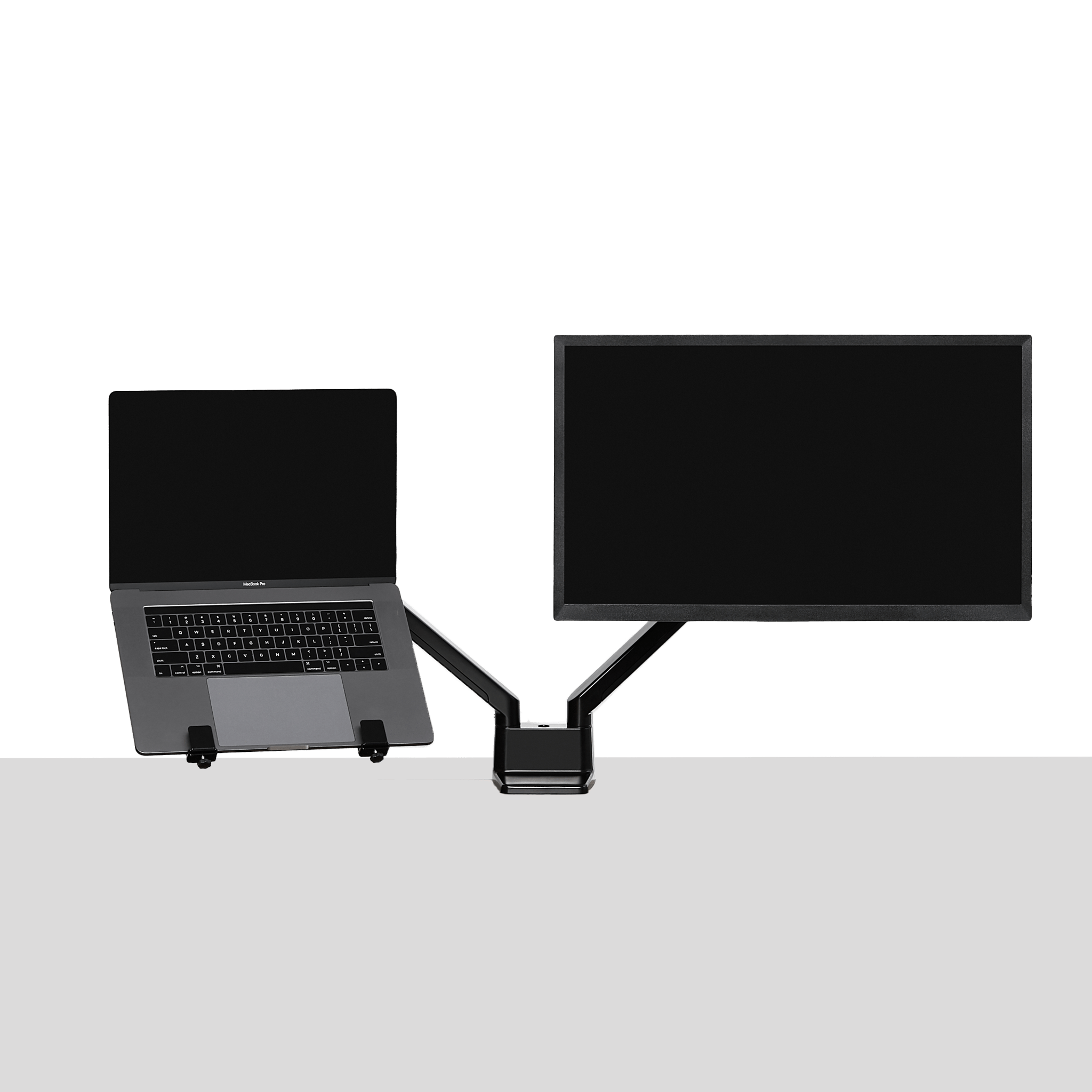 Almost Perfect Monitor arm - Black-Dual-Laptop Tray - Noir-Double-Support à portable