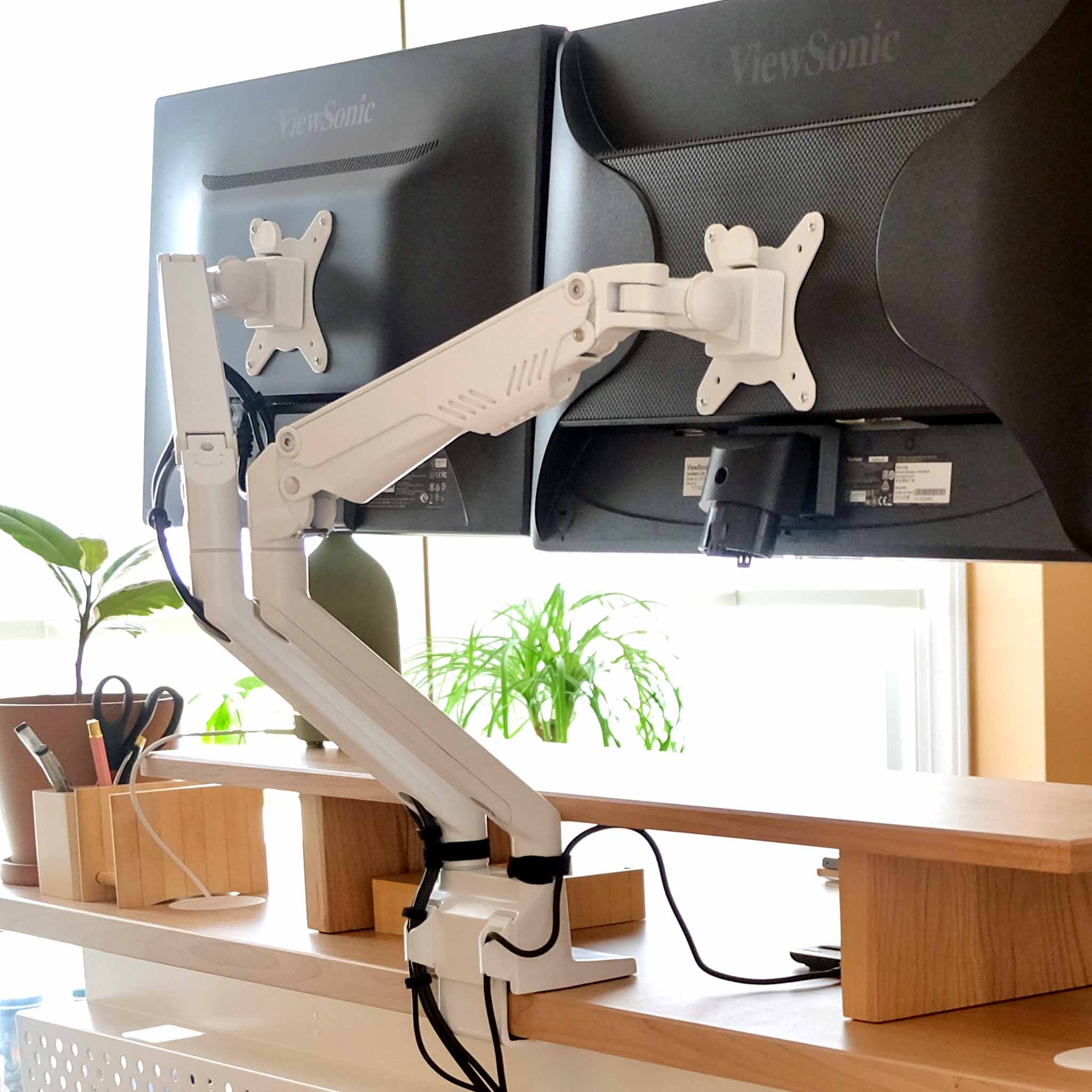 Double Monitor Arm - White-Dual-None - Blanc-Double-Aucun