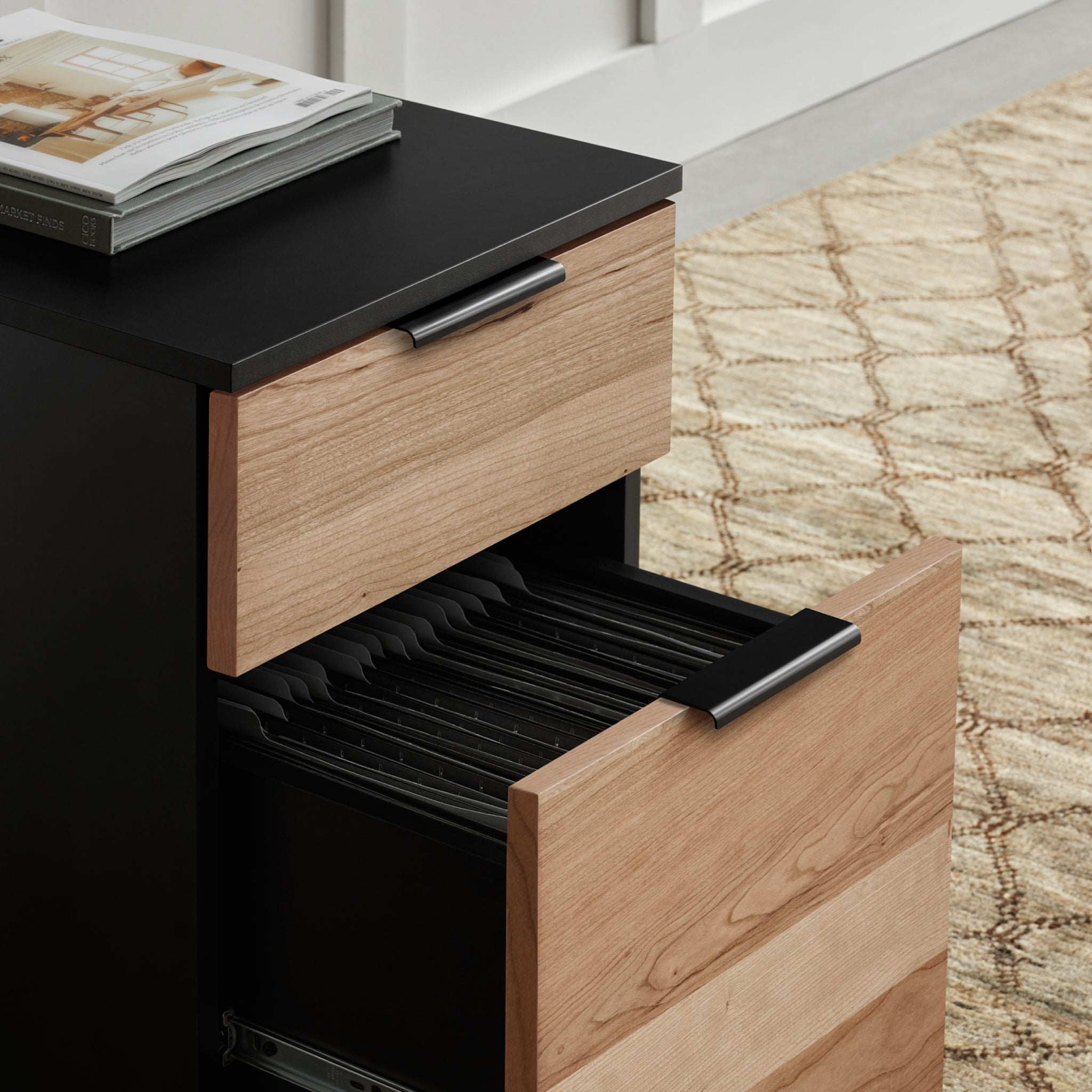 Neat Filing Cabinet - Black-Cherrywood-None - Noir-Cerisier-Aucun - Black-Cherrywood-Wheels - Noir-Cerisier-Roulettes