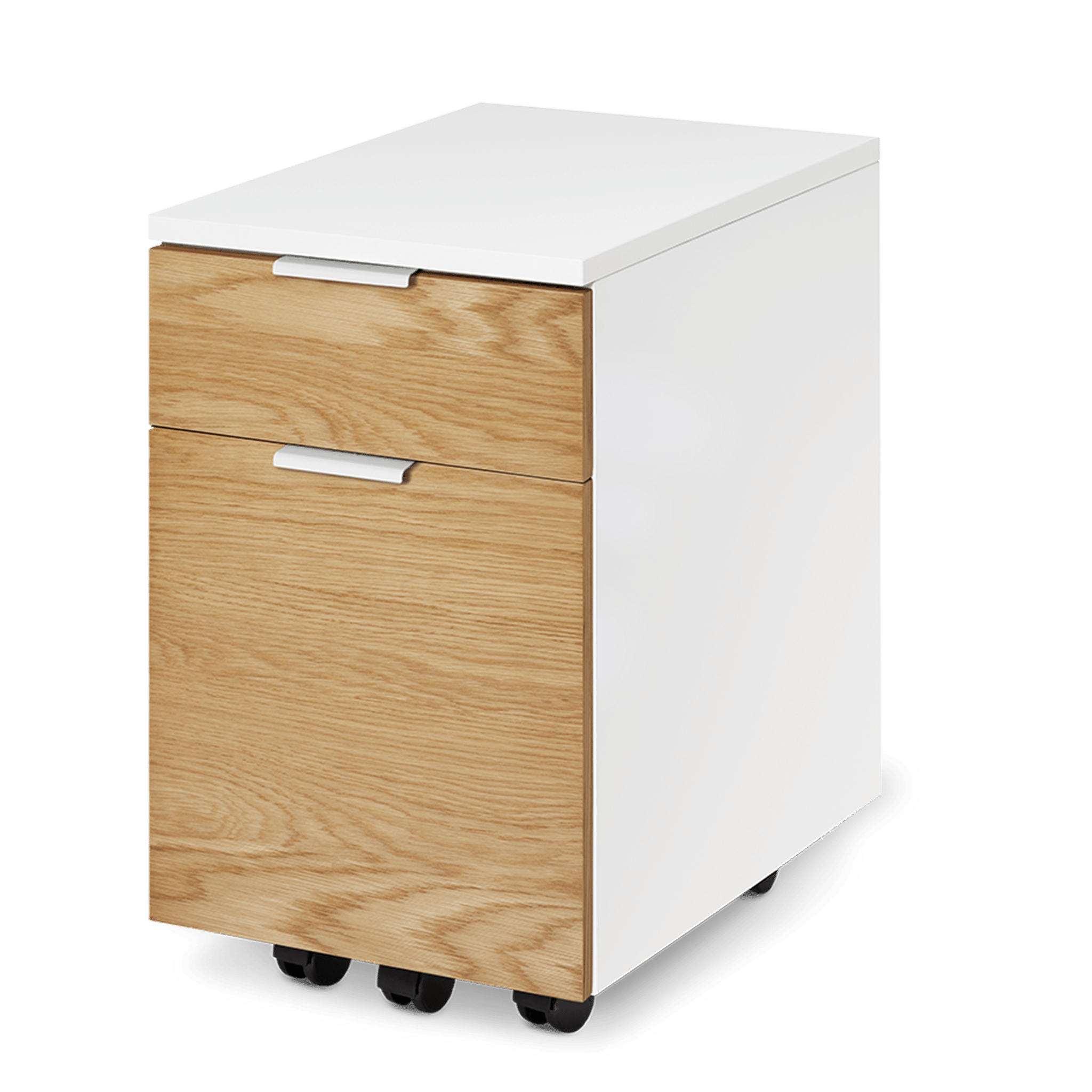 Neat Filing Cabinet - White-White Oak-Wheels - Blanc-Chêne Blanc-Roulettes