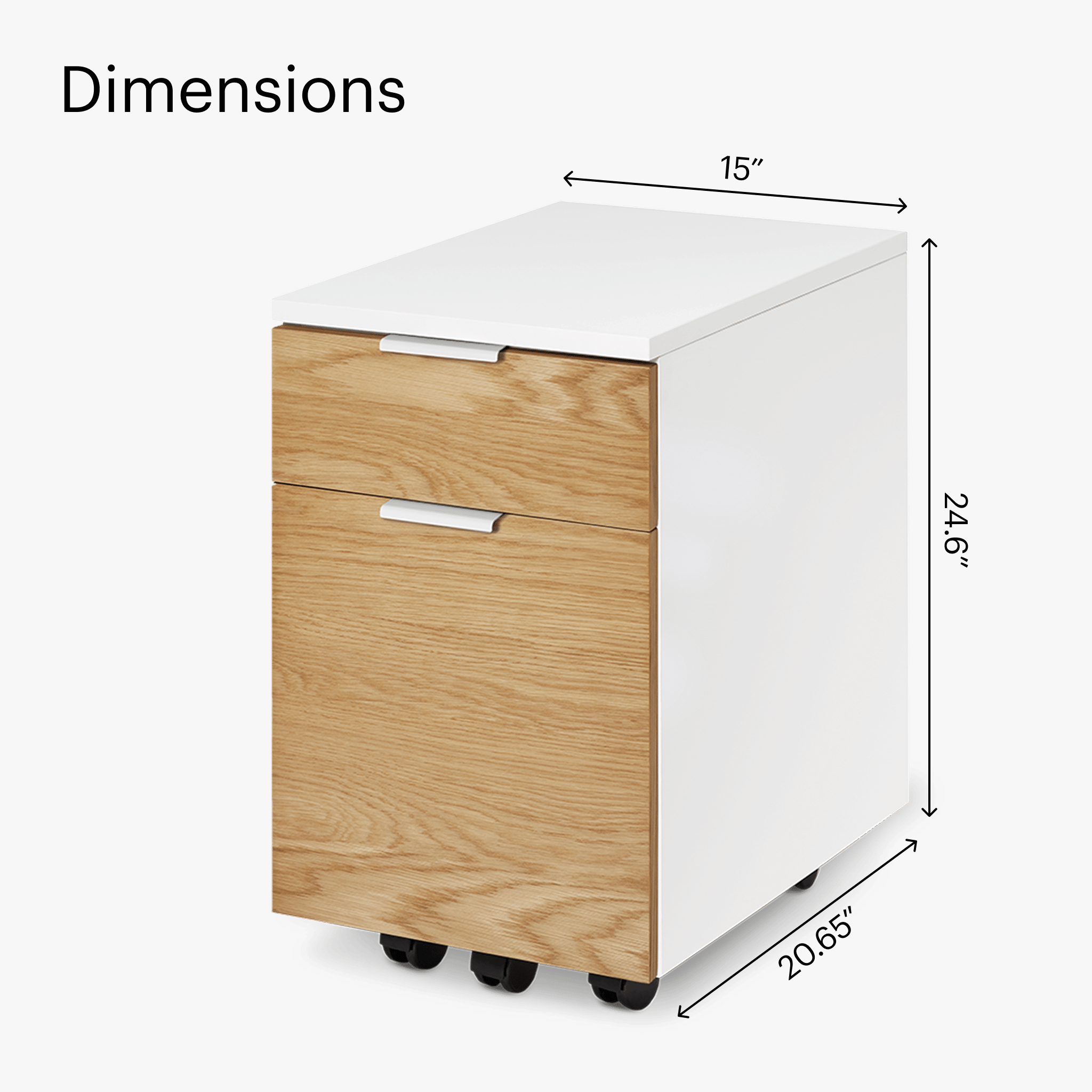 Neat Filing Cabinet - White-White Oak-Wheels - Blanc-Chêne Blanc-Roulettes