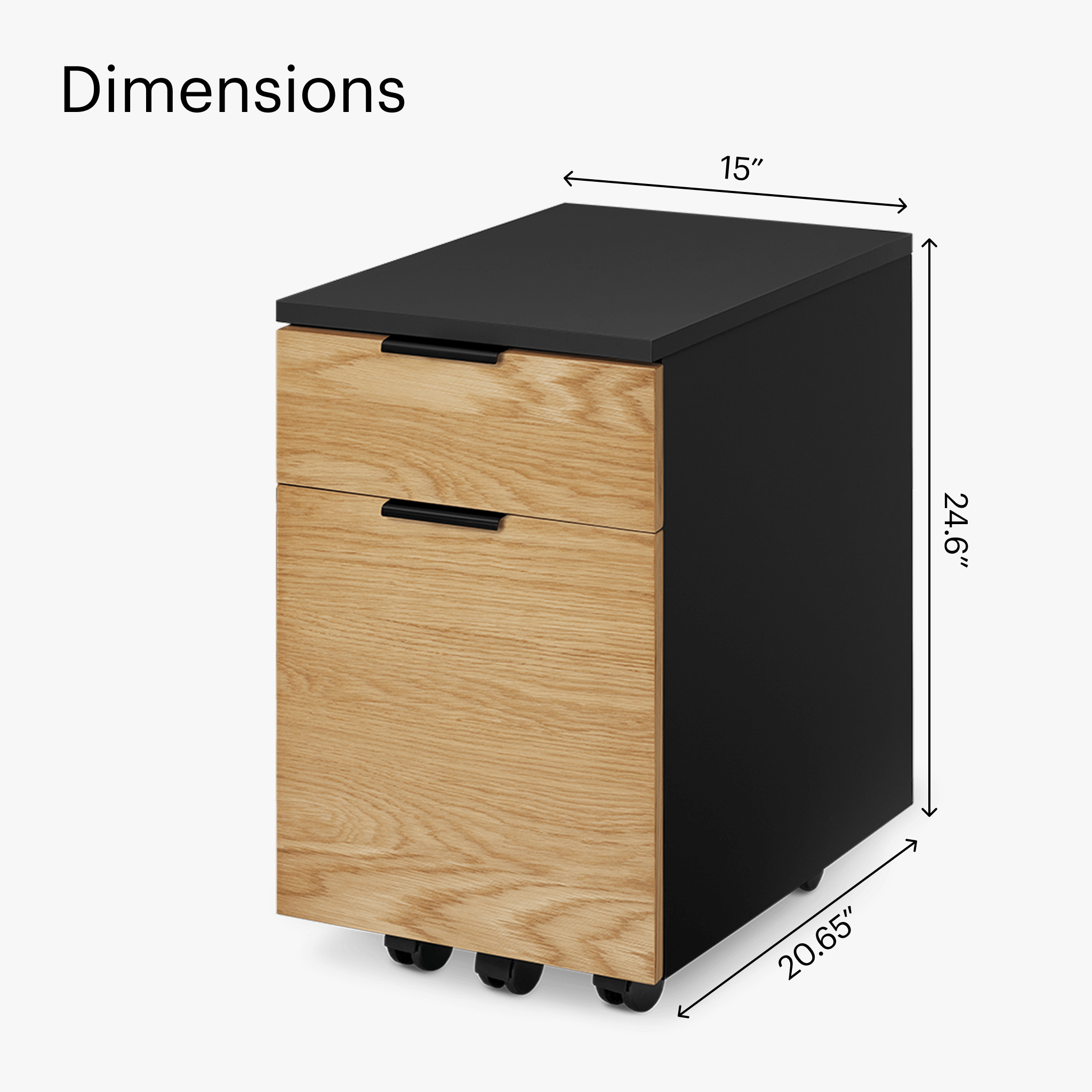Neat Filing Cabinet - Black-White Oak-Wheels - Noir-Chêne Blanc-Roulettes