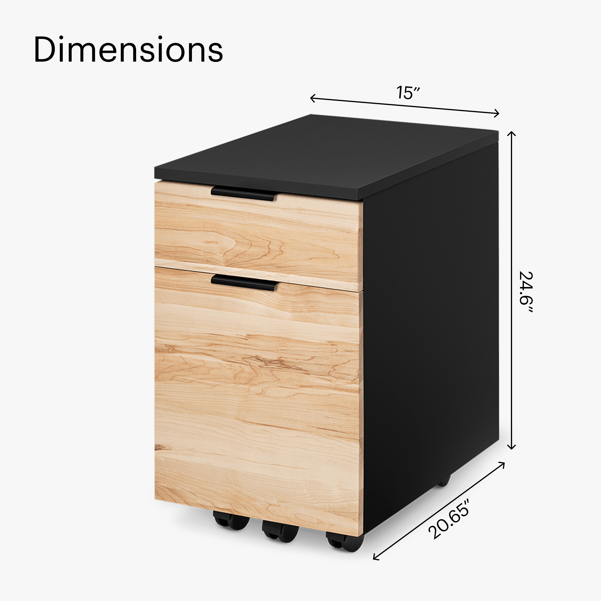 Neat Filing Cabinet - Black-Maple-Wheels - Noir-Érable-Roulettes